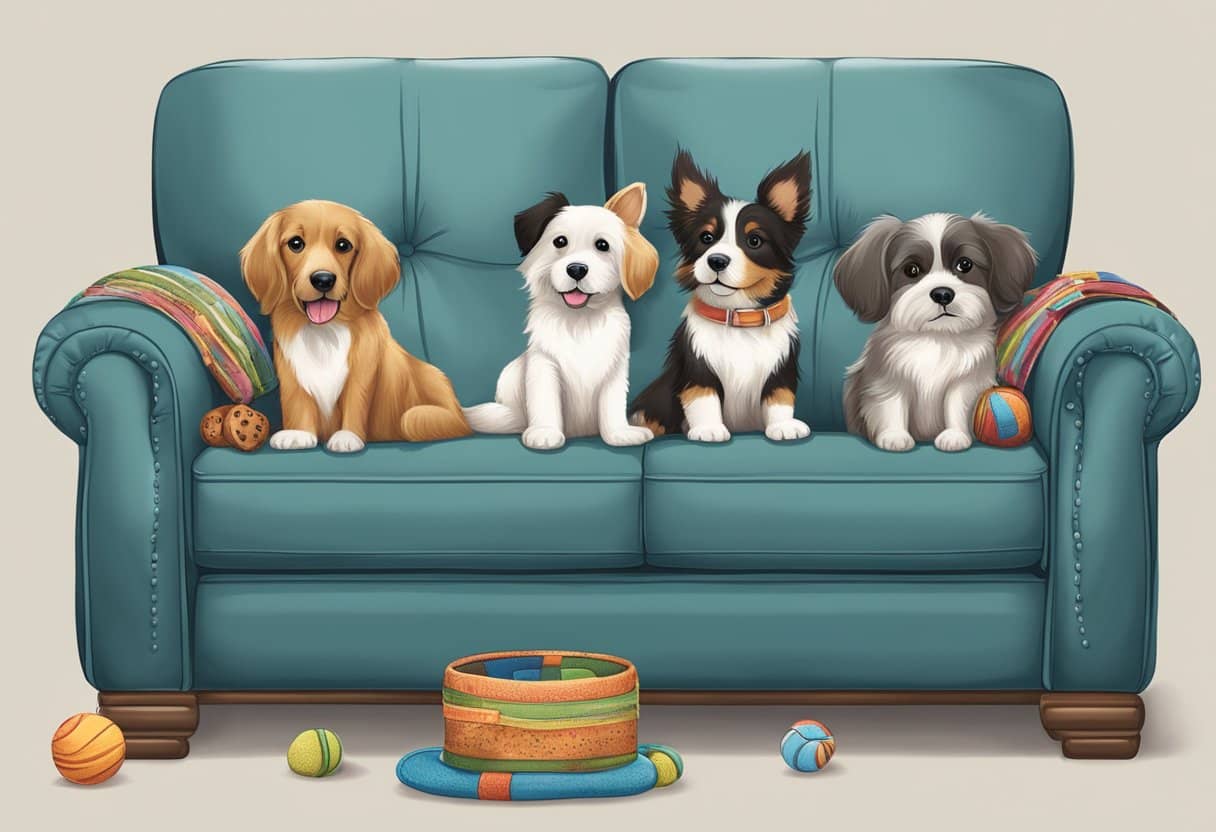 Adorable dogs lounging comfortably on a plush sofa
